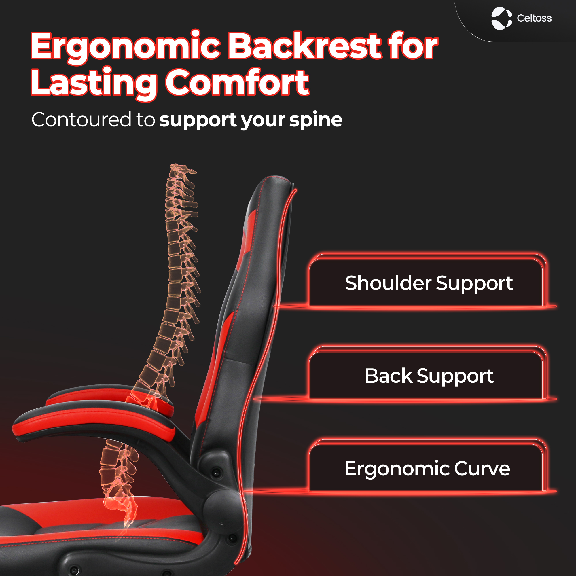 CELTOSS  Red Gaming Chair, Flip-up Armrest Computer Chair Ergonomic Office Chair PU Leather Desk Chair Executive Adjustable Swivel Task Chair