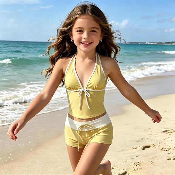 EliteGoogv Bikini Sets For Girls Tie Front Strappy Polka Dot Two Piece Swimsuit Summer Beachwear Yellow