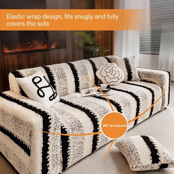 TOPCHANCES Stretch Stripe Sofa Covers, Soft Cotton Blend Velvet Fabric Armchair Loveseat 3-Seat Sofa Slipcover, Non-slip Couch Protector Settee Cover, Friendly to Pets (Chair Cover, Stripe Black)