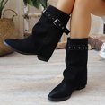 thumbnail image 4 of OKBOP Women's Heeled Boots Buckle Strap Zip-Up Block Heel Round Toe, 4 of 5