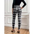 thumbnail image 2 of Women High Waist Fitted Pants, Button Decor High Stretch Trousers with Pockets for Office Back-To-School, 2 of 6