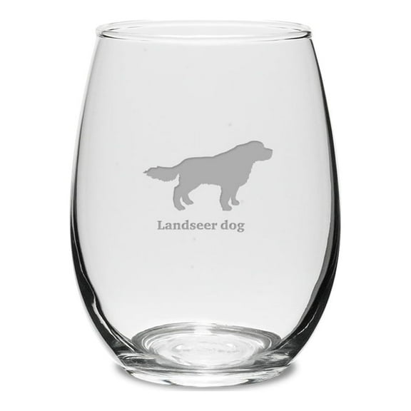 Landseer Dog Deep Etched 15 oz Stemless White Wine Glass
