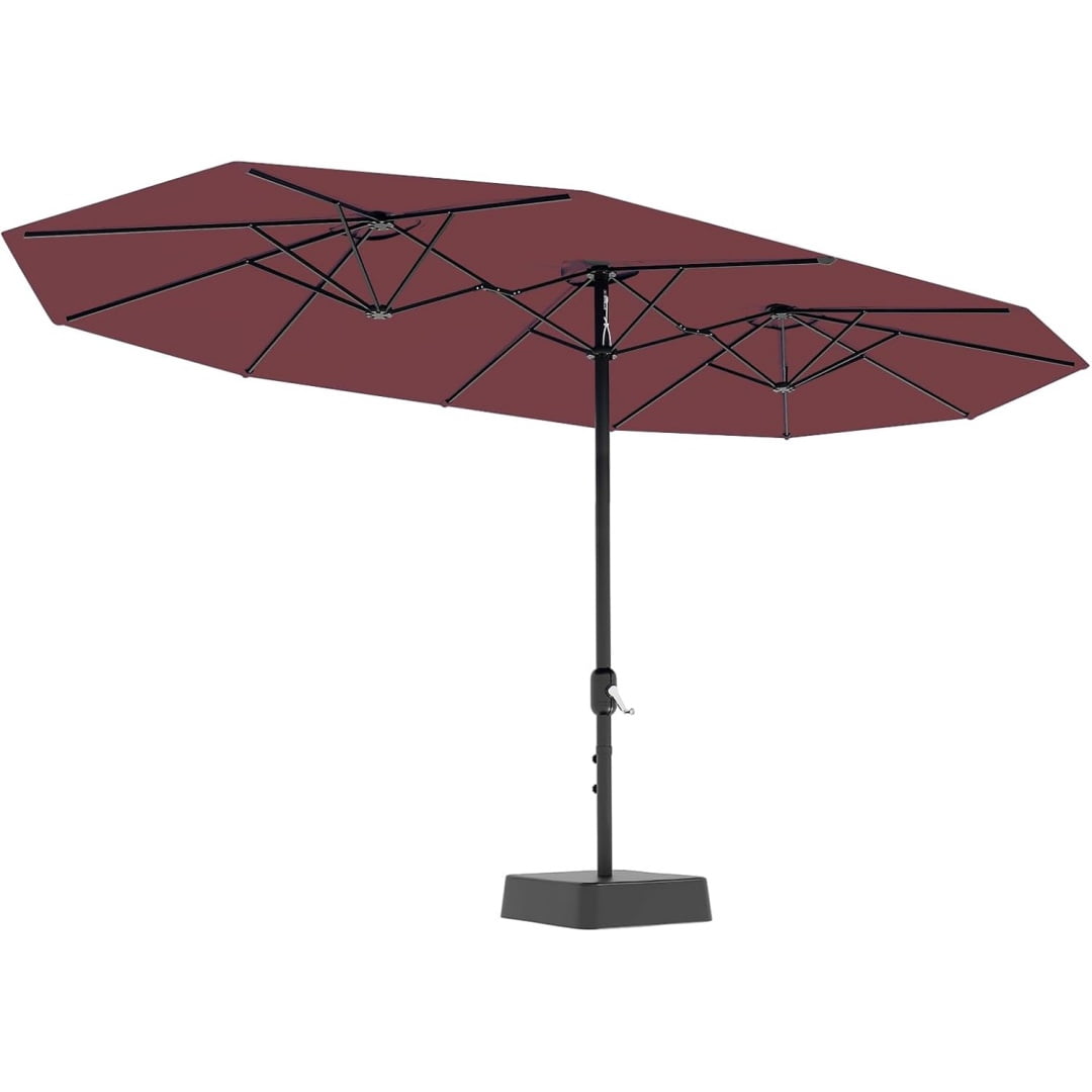 Heavy Duty 15FT Patio Umbrella with Weighted Base - Double-Sided Sun Shade for Outdoor Dining, Poolside, Backyard (Crank Handle, UV Blocking Fits 2-8 People)