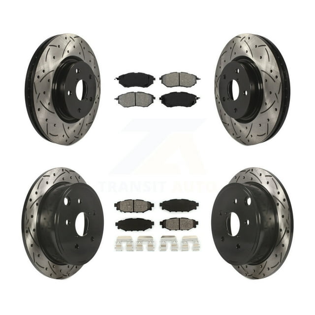 Transit Auto Front Rear Coated Drilled Slotted Disc Brake Rotors and Semi-Metallic Pads Kit for Car Subaru WRX KDS-100268