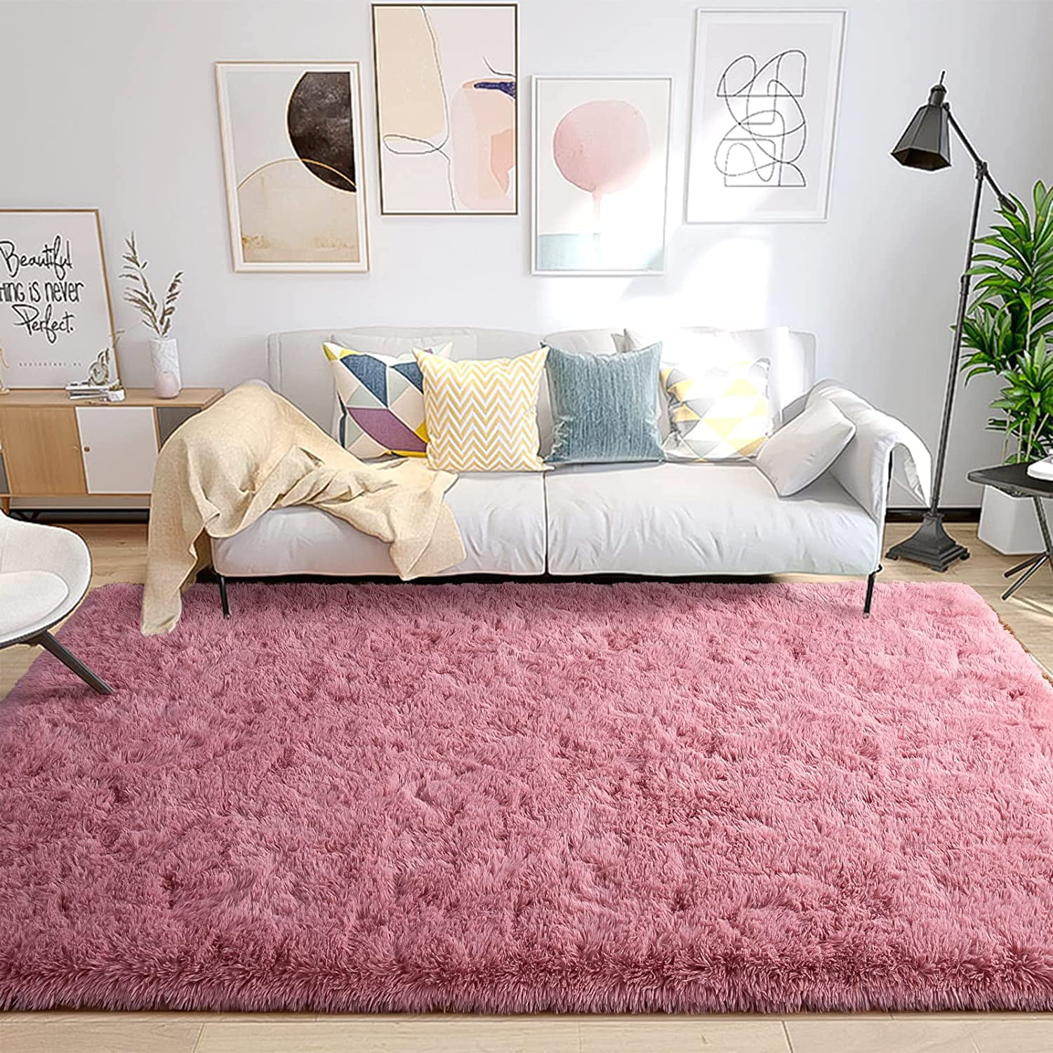 TWINNIS Soft Indoor Fluffy Area Rugs Shaggy Floor Carpets for Living Room Bedroom Nursery Room ,6'x9',Blush
