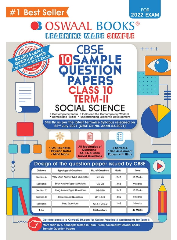 Oswaal CBSE Term 2 Social Science Class 10 Sample Question Papers Book (For Term-2 2022 Exam)