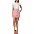 thumbnail image 2 of MODA NOVA Junior's Elastic Waist Back Button Decor Embroidered A-Line Mini Skirt Pink L, 2 of 5