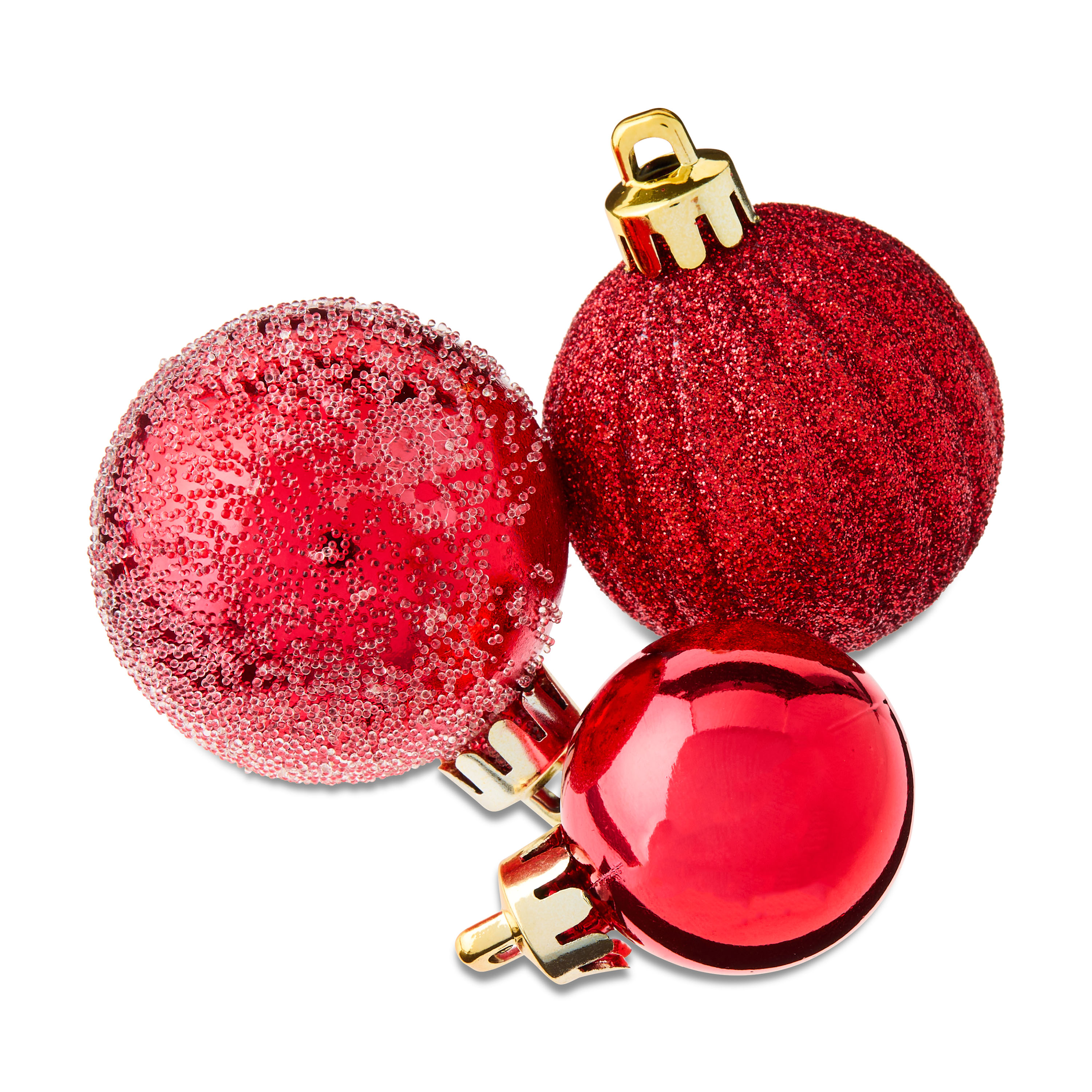 Mini Red Multi-Textured Shatterproof Christmas Ornaments, 20 Count, by Holiday Time