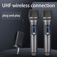 thumbnail image 5 of Wireless Microphone,Rechargeable Wireless Dual UHF Microphone,Dual Handheld Dynamic Wireless Mic for Karaoke Singing, Wedding, DJ, Party, Speech, Church, Class Use,PA System,200ft,Gray, 5 of 7