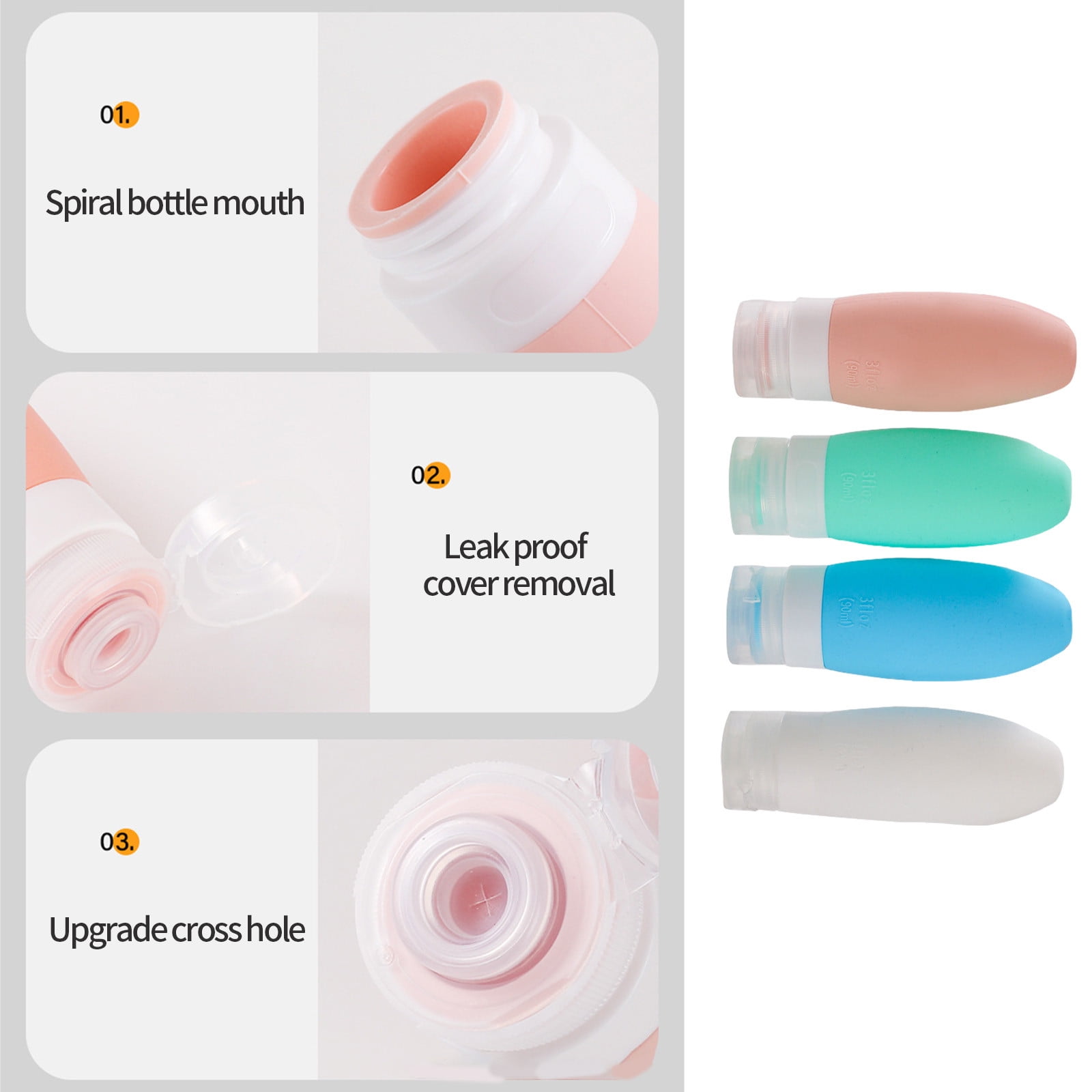 5 Packs Travel Size Bottles 3oz Leak Proof Silicone Toiletry Containers for Shampoo Conditioner Lotion TSA Approved Refillable Travel Accessories Gym Camping Airplane