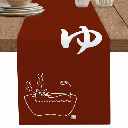 nqOlkjepod Japanese Cat Table Runner 90 Inches Long Farmhouse Dress Scarves, Modern Minimalist Cartoon Brown Dining Tablerunner for Coffee Table/Kitchen Island/Party Décor, 13" x 90"