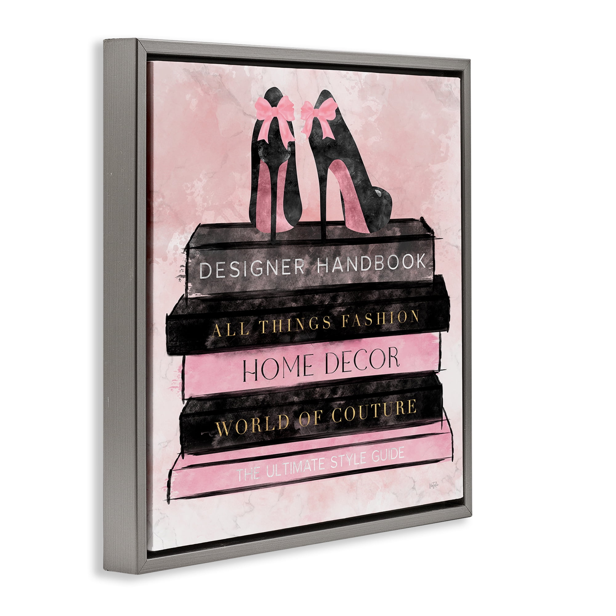 Stupell Industries All Things Fashion Book Stack Gray Framed Floater Canvas Wall Art, design by Natalie Carpentieri