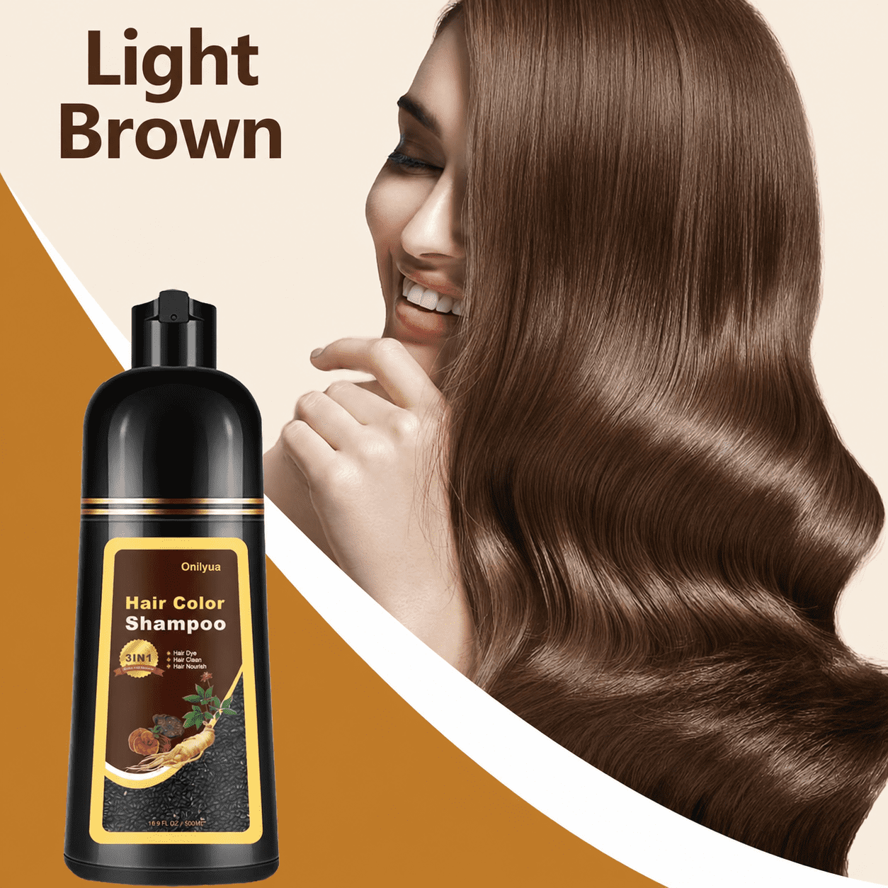 Onilyua, Light Brown Hair Dye Shampoo, 3 in 1, Long-lasting