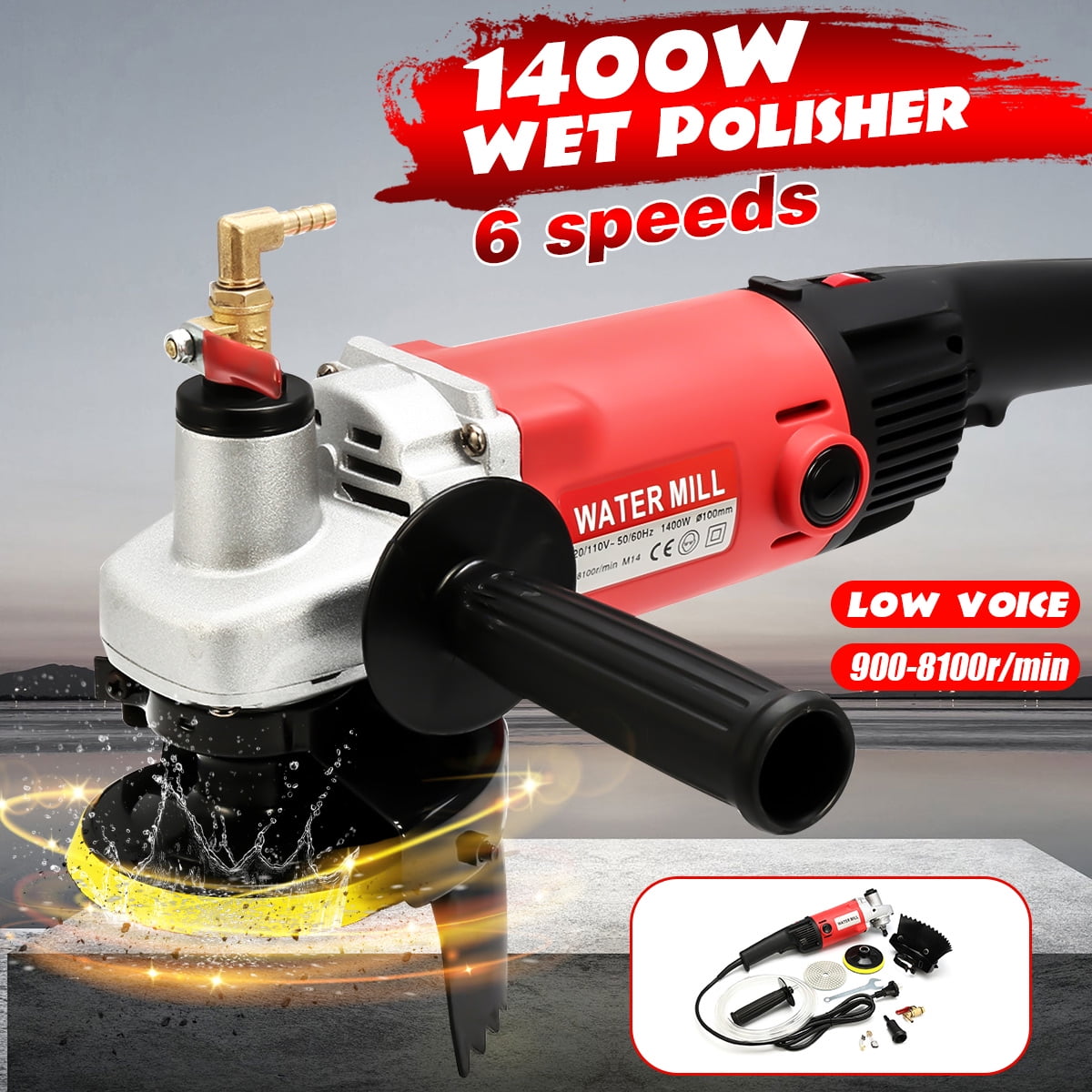 1.4KW Wet Polisher Grinder Stone Variable Speed Polishing Kit fr