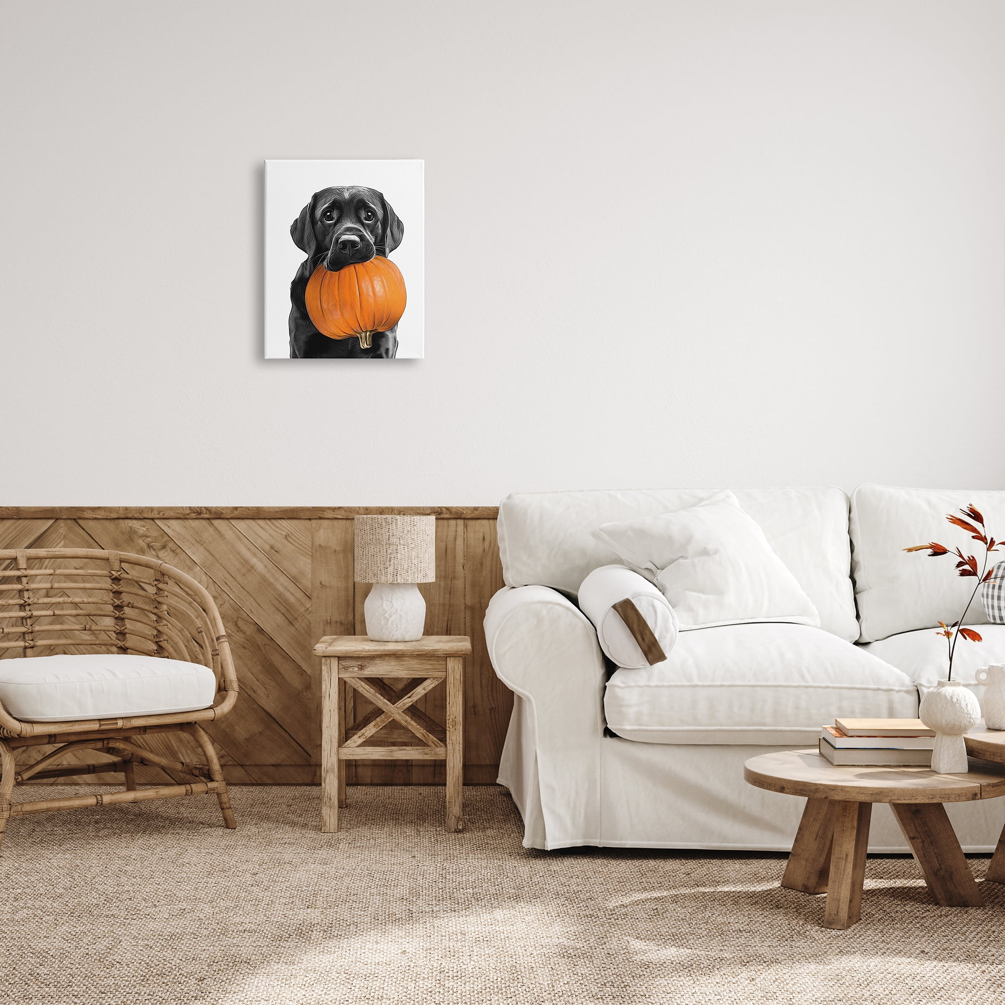 Stupell Industries Lab Dog with Pumpkin Holiday Painting Gallery Wrapped Canvas Art Print Wall Art, 16 x 20