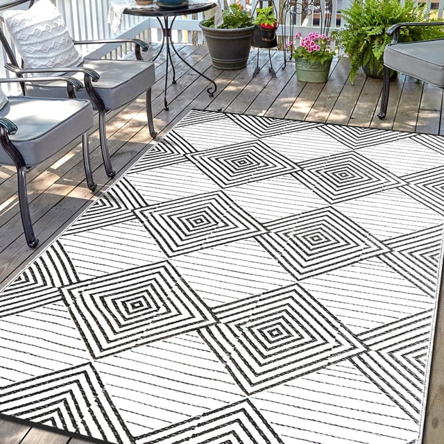 Waterproof Outdoor Rug 6x9ft, Foldable Reversible Plastic Straw Mat for Patio RV Deck Porch Backyard Balcony Camping Picnic Beach