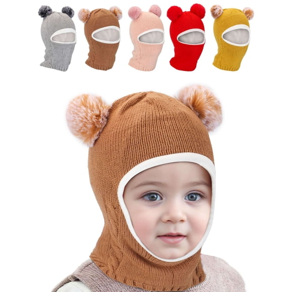 BadPiggies Kids Winter Hat Scarf Set Baby Boys Girls Toddler Beanie Cap Fleece Lining Pom Hat Neck Warmer (Khaki)