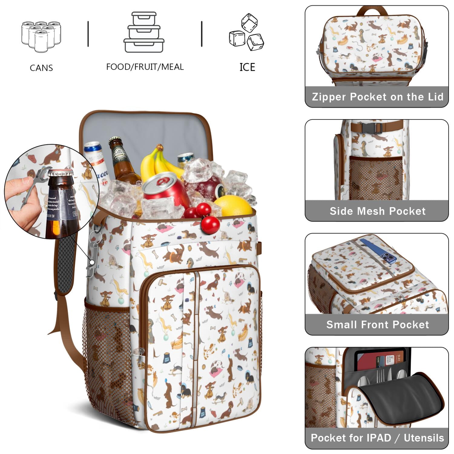 Travel Cooler Bag - Cartoon Dachshund Camping Beer Cooler Backpack with Bottle Opener- Waterproof Insulated Picnic Backpacks - Cooler Bag for Beach