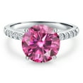 thumbnail image 3 of Gem Stone King 10K White Gold Pink Moissanite and Lab Grown Diamond Engagement Ring for Women | 3.63 Cttw | Round 10MM | Gemstone Birthstone | Size 8, 3 of 6