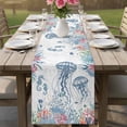 thumbnail image 5 of Coastal Jellyfish Cotton Linen Table Runner for Dining Kitchen, Summer Beach Nautical Ocean Coral Seahorse Wedding Outdoor Party Tablerunners, Dresser Scarf Coffee Tablecloth Runners 13x70 Inches, 5 of 8