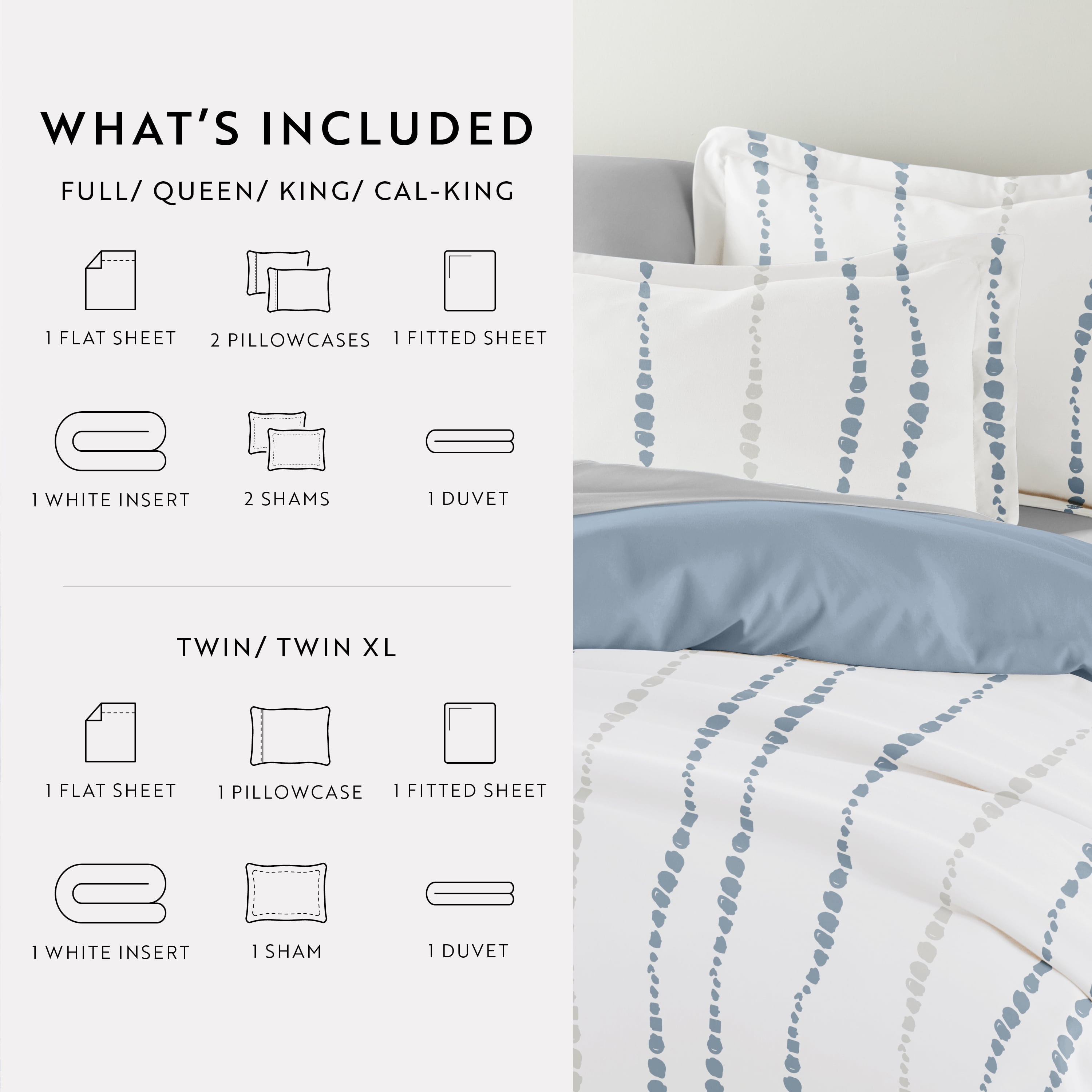 Noble Linens 7 Piece Patterned Duvet Bedding Bundle, Urban Vibe Navy, Twin
