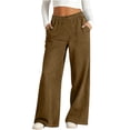 thumbnail image 2 of Jeans for Women Pull On Palazzo Pants Summer High Waist Wide Leg Trousers Casual Flowy Loose Pants with Pockets Brown L, 2 of 7