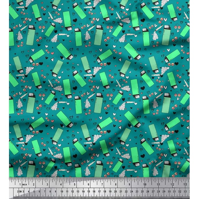 Soimoi Cotton Voile Fabric Heart & Lighter Men Printed Fabric 1 Yard 42 Inch Wide