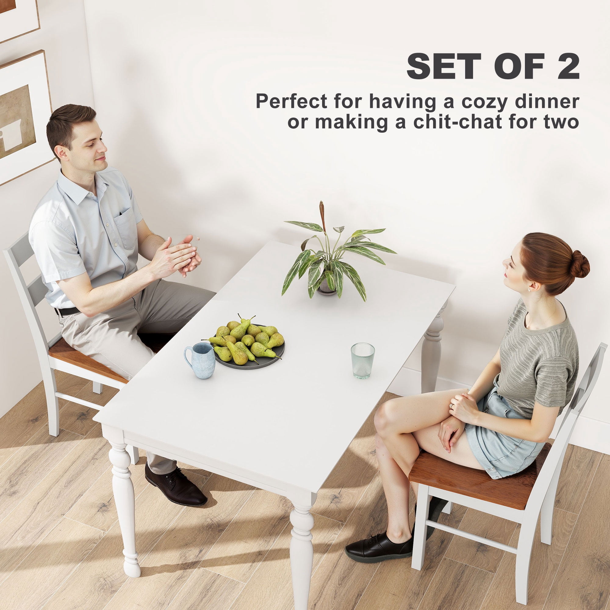 HOMCOM Dining Chairs, Set of 2 Rubber Wood Kitchen Chairs with Open Back, Farmhouse Dining Room Chairs, Light Gray