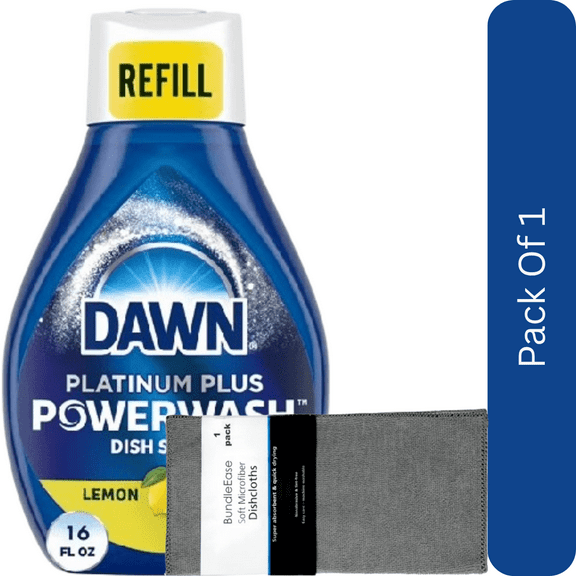 Dawn Powerwash Spray Refill Dish Soap, Lemon Dishwashing Liquid, 16 fl oz with Microfiber Solid Color Dishcloth by BundleEase