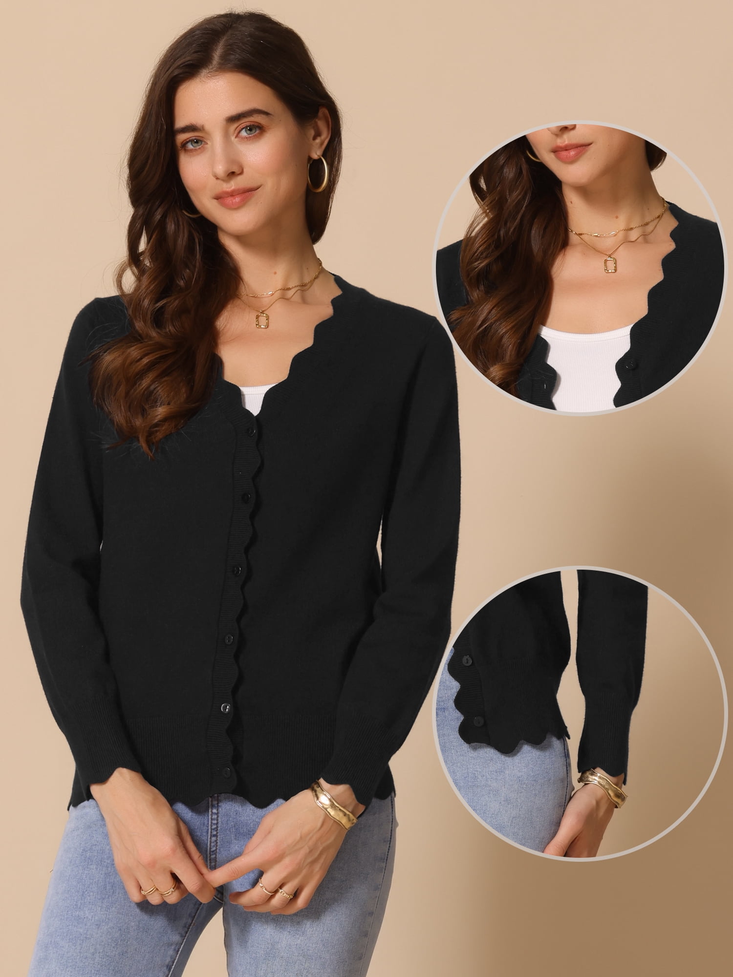 DARING DIVA Women's Long Sleeve Open Front Knit Cardigan Sweater S Black