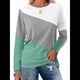 thumbnail image 1 of Blusas de Bloque de Color para Mujer, Estilo Túnica Informal de Larga con Cuello Redondo, Tipo Jersey. y Verde S, 1 of 8