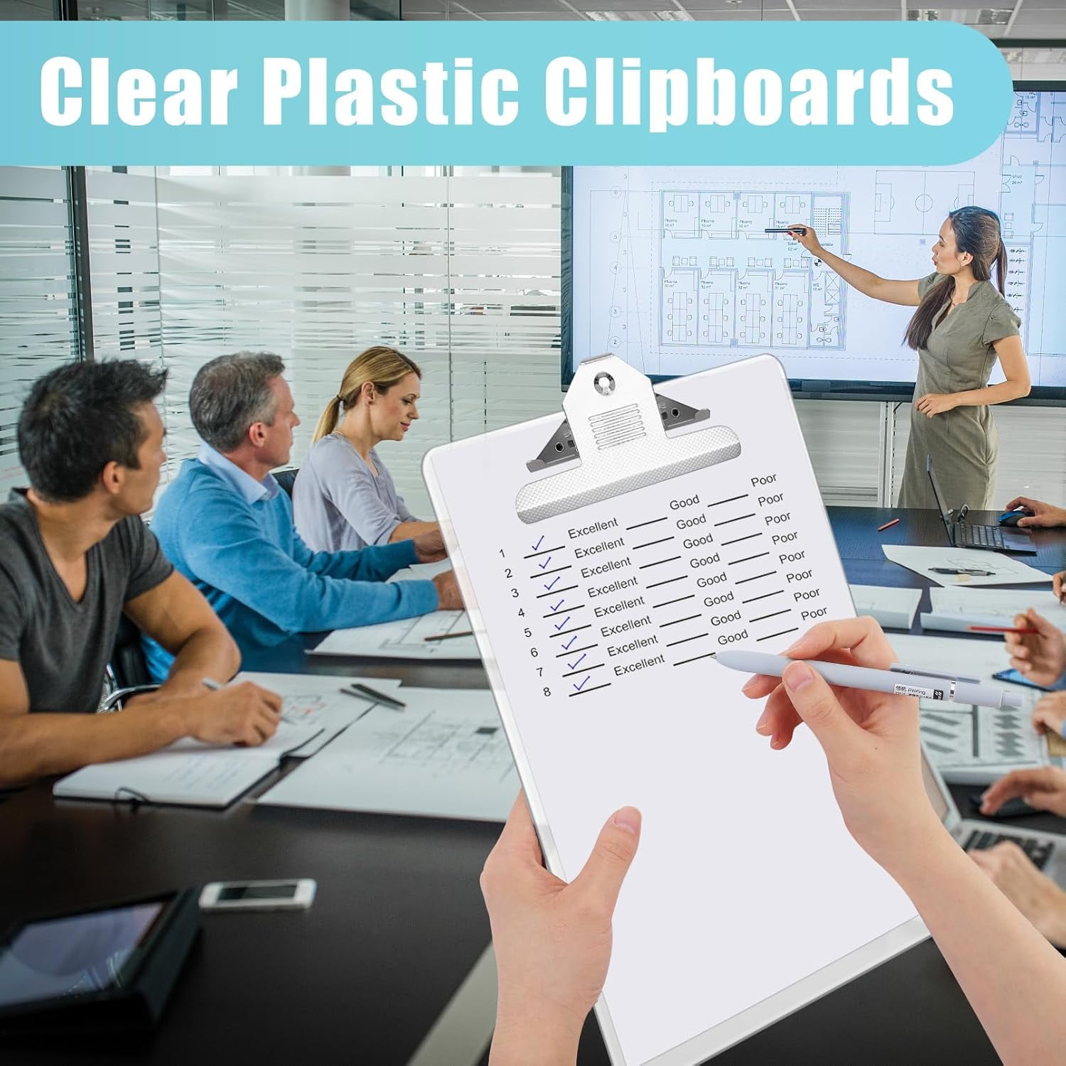 6 Pcs Plastic Clipboards, Clear A4 Size, Acrylic Clipboard with Low Profile Clip