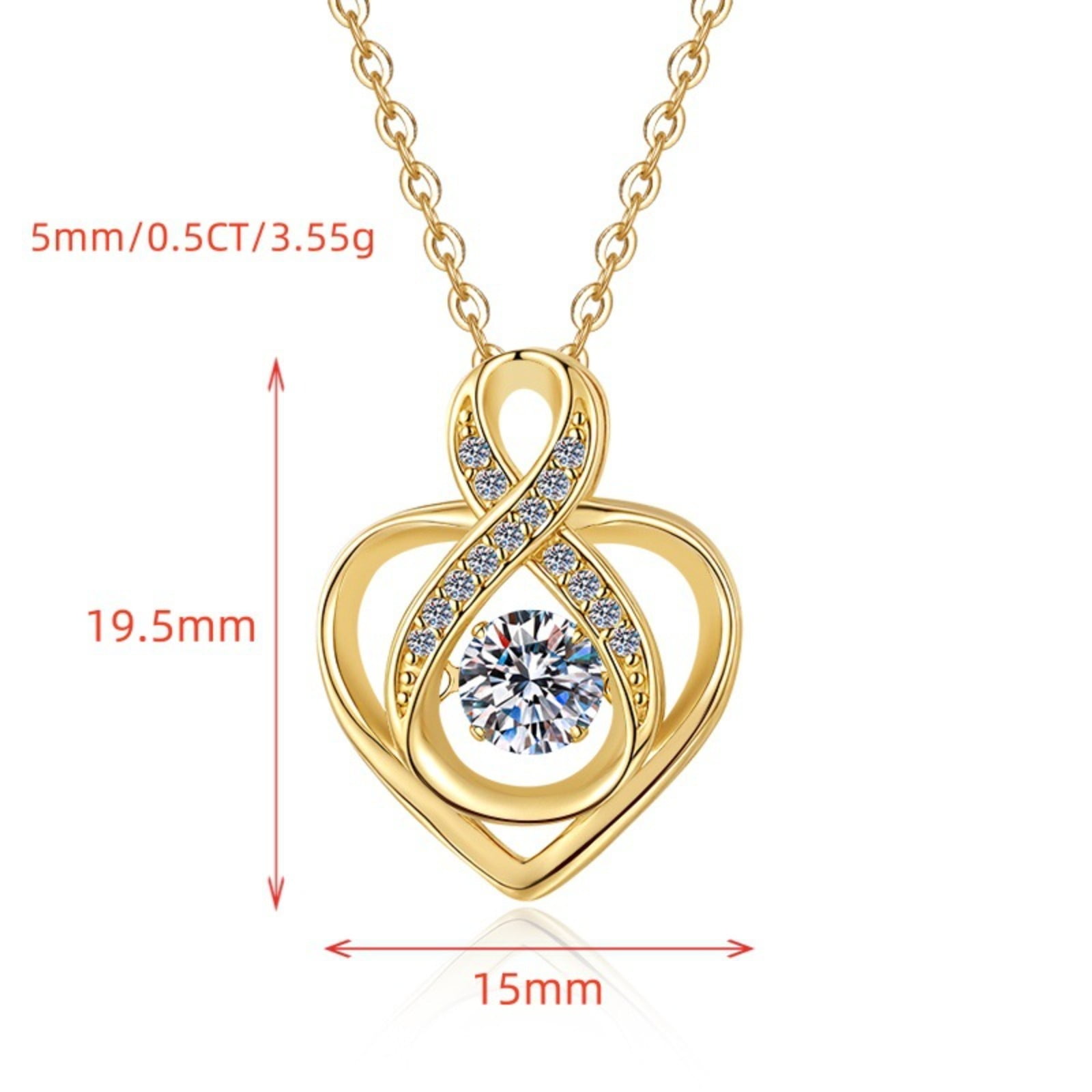 Moissanite Necklace Chains 0.5 Carat D Color VVS1 Clarity Gold Pendant Necklaces for Women Hypoallergenic 925 Sterling Silver Infinity Heart Necklace