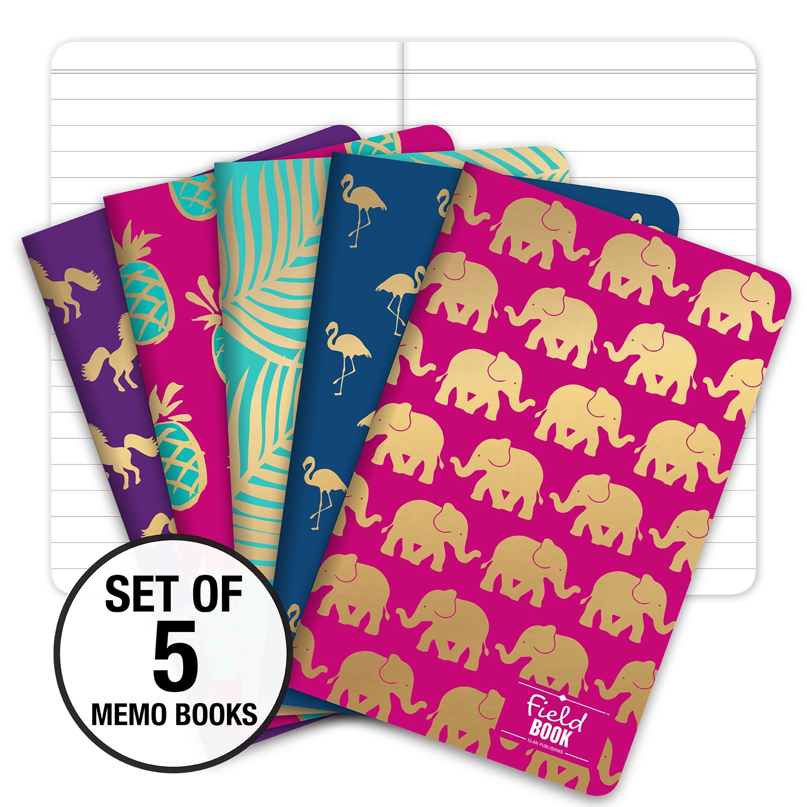 Elan Publishing Company Field Notebook / Journal Gold Foil Patterns Lined Memo Book (5"x8