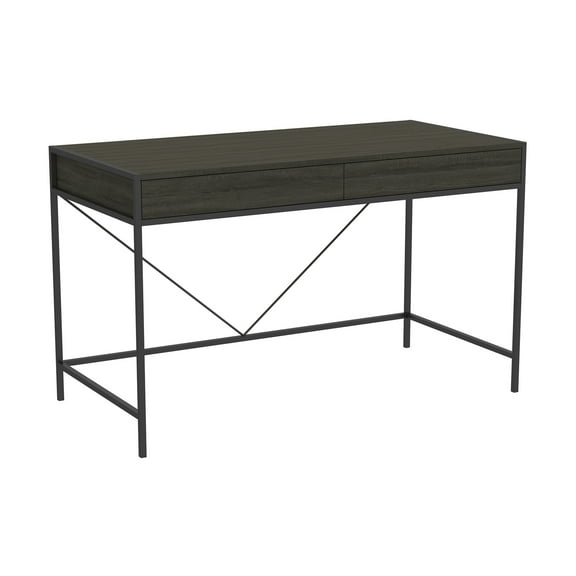 Safdie & Co. 49"L 2-Drawers Black Metal Computer Desk in Grey Wood