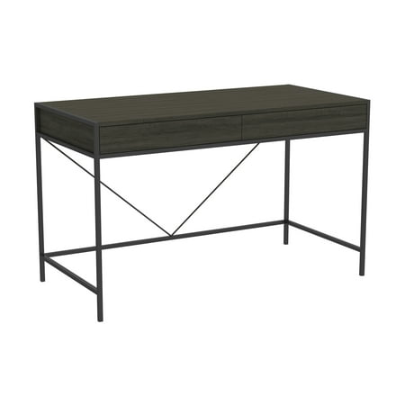 Safdie & Co. 49 L 2-Drawers Black Metal Computer Desk in Grey Wood