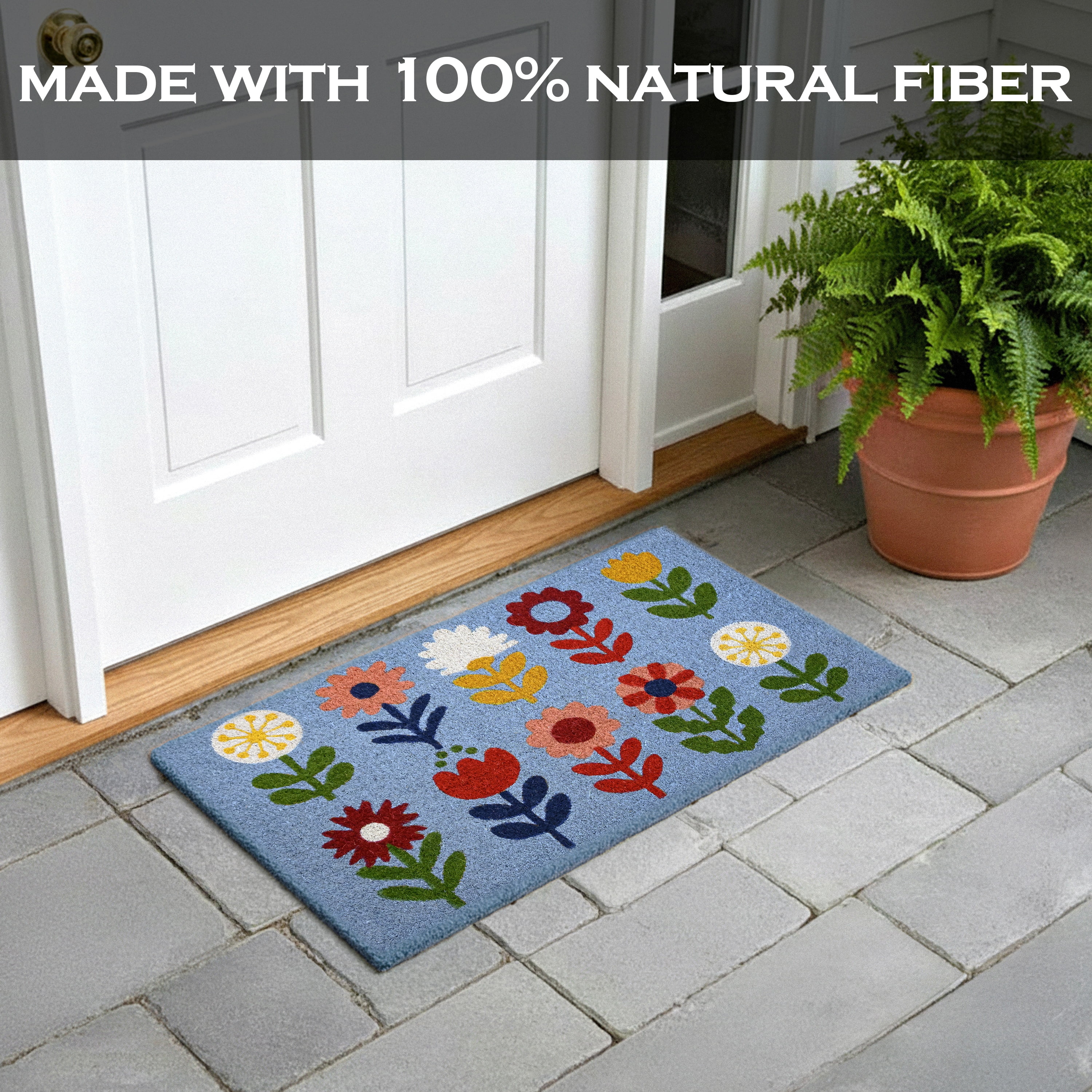 MAINEVENT Floral Coir Doormat 30x17 Inch, Spring Flower Outdoor Welcome Mat for Outside