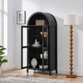 thumbnail image 2 of Living Room Cabinets A high arched storage cabinet with a lamp, a modern retro-style wooden storage cabinet with adjustable glass partitions, suitable for use as a multi-functional cabinet in kitchen, 2 of 12