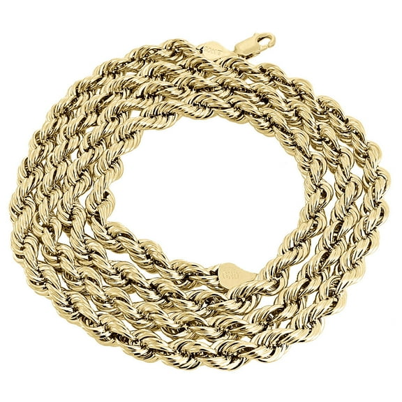10K Yellow Gold Mens Ladies D/C Hollow Rope Chain Necklace 6mm 20 Inches