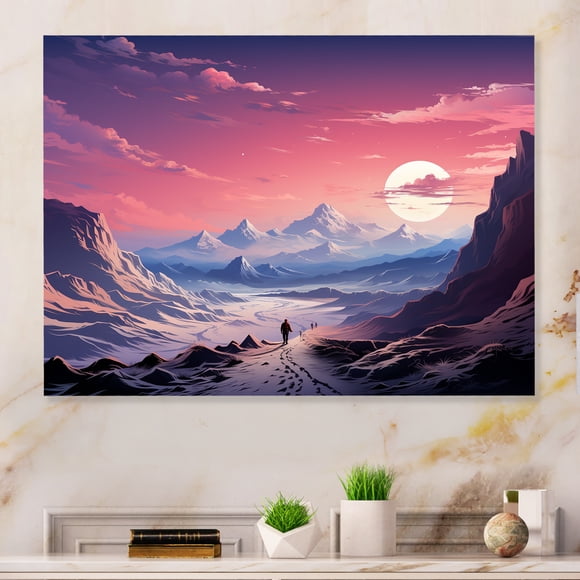 Designart "Celestial Dreamscape Space Desert Vistas II" Space Landscapes Metal Wall Art, Pink Metal Wall Decor, Space Metal Art Decor For Bedroom - 32x24 Inch