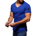thumbnail image 1 of wendunide shirts for men Mens Summer Fashion Casual Solid Color Zipper Pocket T Shirt Short Sleeve Shirt Top Blouse Men T Shirts Blue L, 1 of 5
