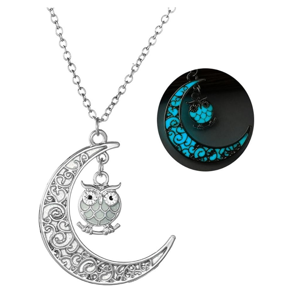 Owl Glow In Dark Pendant Chain Necklace for Women Green or Blue Ginger Lyne Collection