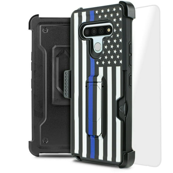 for LG Stylo 6 Card Slot Magnetic Heavy Duty Shock Absorption Kickstand Armor Case with Belt Swivel Clip Holster Cover with Tempered Glass