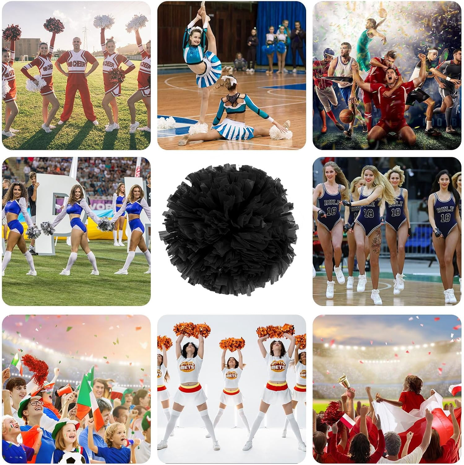 24 Pack Cheerleading pom poms,Cheer pom poms Sports Dance Cheer Plastic Pom Poms Cheerleading for Sports Team Spirit Cheering (Blue+Pink+White)