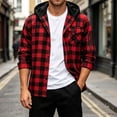 thumbnail image 2 of TKKCS Mens Hooded Plaid Flannel Shackets- Daily Wear Long Sleeve Buttons and Zipper Pockets Button Down Fall Winter Casual Shirt Jackets Red Size L, 2 of 9