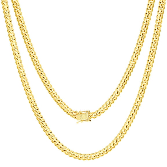 Nuragold 10k Real Yellow Gold Solid Miami Cuban Link 5mm Chain Necklace (16"-30") Italian Jewelry for Men