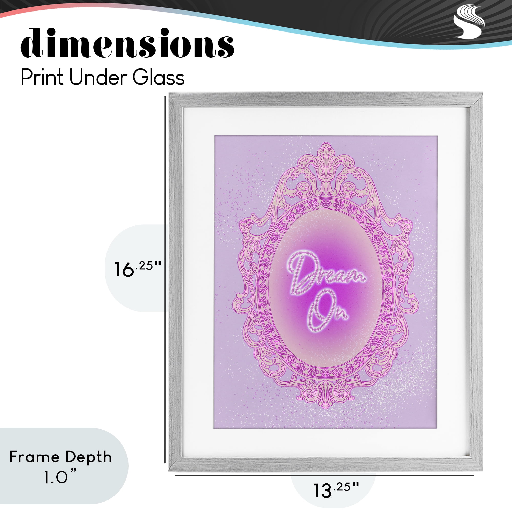 Stupell Industries Dream On Ornate Mirror Gray Framed Print Under Glass, design by Ziwei Li