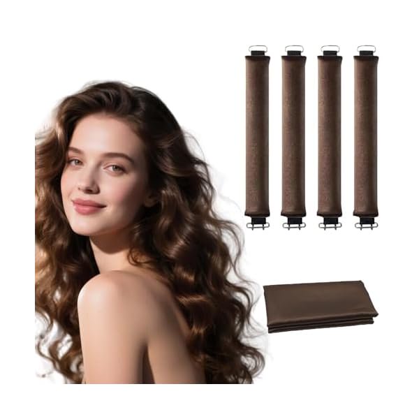 wonima02 Heatless Curls Overnight, 5 Pcs Heatless Hair Curler, Women No Heat Flexi Overnight Blowout Rods Long Short Hair Styling Tools for Long Short, Velvet Hair Rollers With Satin Scarf (Brown)