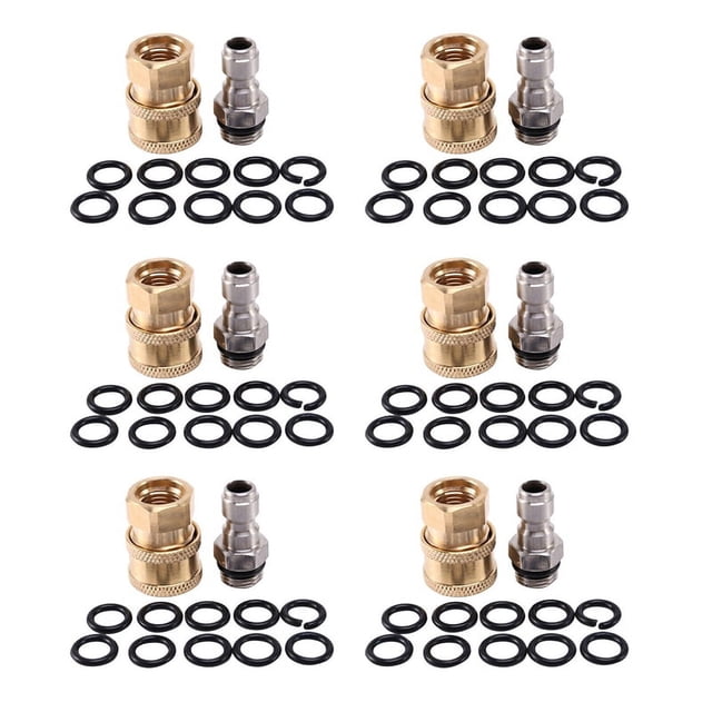6X Juego de Adaptadores para Lavadoras Una Presión, Kit de Desconexión Rápida de 1/4 de Pulgada con Junta Tórica de 60 Paquetes 5000 Psi