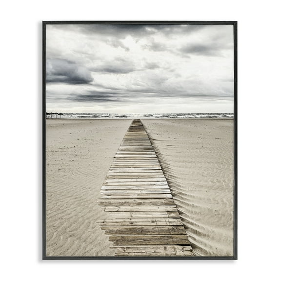 Stupell Industries Sand Covered Boardwalk Landscape Photography Black Framed Art Print Wall Art, 11 x 14